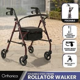 Orthonica Foldable Steel Frame Rollator 4-Wheel Walker