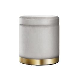 Round Velvet Storage Ottoman Foot Stool Pouffe Padded Seat Grey