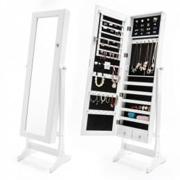 Mirror Jewellery Cabinet 2x Drawer LOWE - WHITE