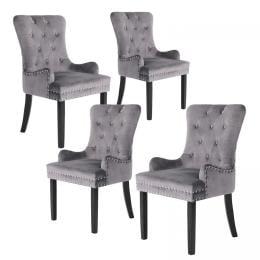 4x French Provincial Velvet With Ring Chair Lisse - Grey