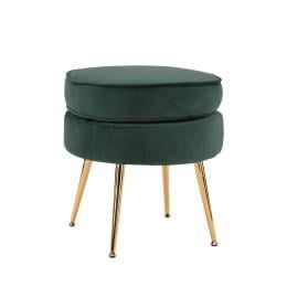 Foot Stool Ottoman Velvet Metal Leg Round - Green