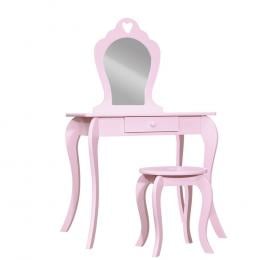 Kids Vanity Dressing Table Stool Set Mirror Drawer Makeup Pink