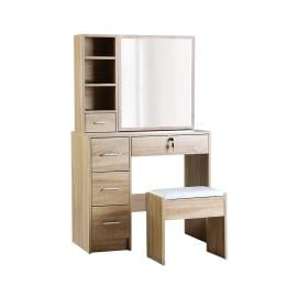Dressing Table Stool Set Slide Mirror Makeup Vanity Desk Chair Oak