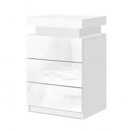 Bedside Tables Side Table 3 Drawers RGB LED High Gloss White