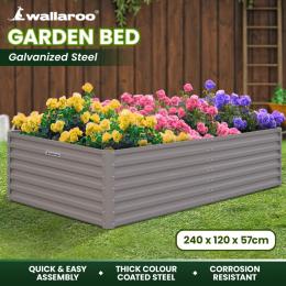 Wallaroo Garden Bed 240 x 120 x 57cm Galvanized Steel - Grey