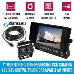 7in Monitor Hd 4pin Reversing Ccd Camera 12v 24v 600tvl Truck Caravan