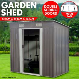 Wallaroo 4ft x 6ft Garden Shed with Base Flat Roof Outdoor Storage - Grey