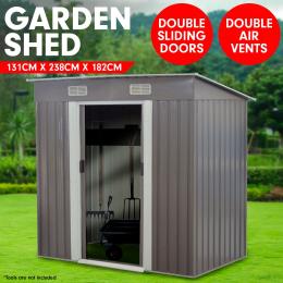 Wallaroo 4ft x 8ft Garden Shed Flat Roof Outdoor Storage Shelter - Grey
