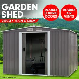 Wallaroo 8ft x 8ft Garden Shed Spire Roof Outdoor Storage Shelter - Grey