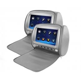 2x 9In Touch Screen Car Headrest Dvd Player Monitor Pillow Games Grey
