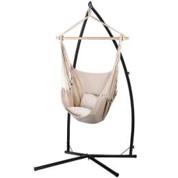 Outdoor Hammock Chair Steel Stand Hanging Hammock With Pillow Cream