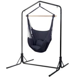Outdoor Hammock Chair With Stand Hanging Hammock With Pillow Grey