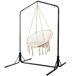 Outdoor Hammock Chair With Stand Cotton Swing Relax Hanging 124cm Cream