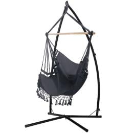 Outdoor Hammock Chair Steel Stand Tassel Hanging Rope Hammock Grey