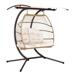 Outdoor Lounge Hanging Swing Chair Hammock Stand Rattan Latte