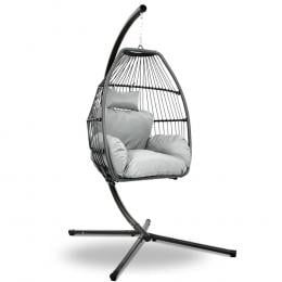 Outdoor Furniture Hammock Hanging Swing Chair Stand Pod Wicker Grey