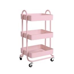 3 Tiers Kitchen Trolley Cart Steel Storage Rack Shelf Organiser Pink