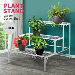 3 Tier Rectangle Shape Metal Plant Stand Planter Shelf in White