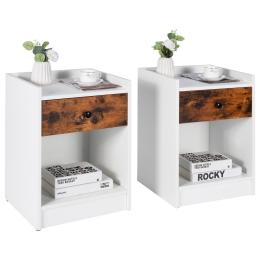 Set Of 2 Nightstand With 1 Drawer And Storage Compartment White