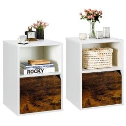 Set Of 2 Bedside Table With Open Compartment For Bedroom - White