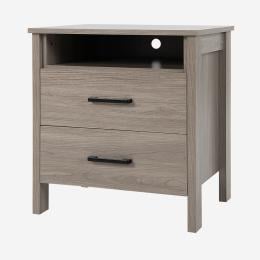 Wood Grain Nightstand With Open Compartment & 2 Drawers Natural