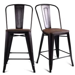 2 Bronzes Metal Chairs Set With Backrest For Bistro