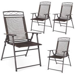 4x Portable Folding Garden Chairs With Armrests For Outdoor Camping