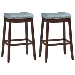 Backless Nailhead Bar Stool With Natural Rubber Wood Legs - Coffee