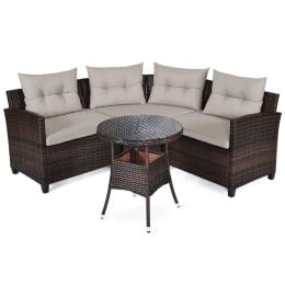 4-piece Patio Wicker Furniture Set With Cushion Beige