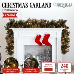 Christabelle Premium 2.7m Christmas Garland Snow with LED Lights and Pine Cones Cashmere Tree Decoration Ornament