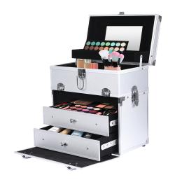 Portable MakeupCase Organiser Box Beauty Travel Suitcase 5 in 1 Silver