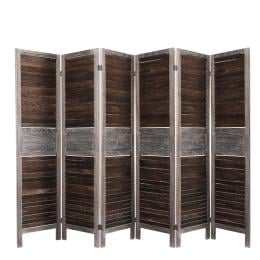 6 Panel Room Divider Folding Screen Privacy Dividers Stand Paulownia Wood Brown