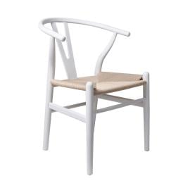 Set of 2 Dining Chairs Rattan Seat Side Wood Furniture White