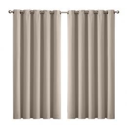 2x 100% Blockout Curtains Panels 3 Layers Eyelet Beige 180x230cm