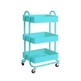 3 Tiers Kitchen Trolley Cart Steel Rack Shelf Organiser Wheels Blue