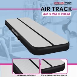 Powertrain 4m x 2m x 20cm Air Track Gymnastics Mat Tumbling Exercise - Grey Black