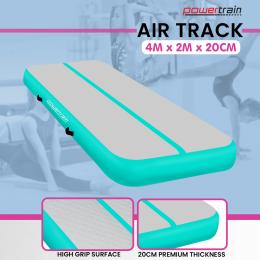 Powertrain 4m x 2m x 20cm  Air Track Gymnastics Mat Tumbling Exercise - Grey Green