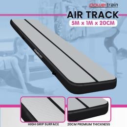 Powertrain 5m x 1m x 20cm Air Track Inflatable Tumbling Mat Gymnastics - Grey Black