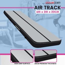Powertrain 6m x 2m x 20cm  Air Track Gymnastics Mat Tumbling Exercise - Grey Black
