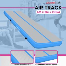 Powertrain 6m x 2m x 20cm Air Track Gymnastics Mat Tumbling Exercise - Grey Blue