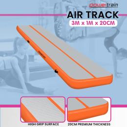 Powertrain 3m x 1m x 20cm Air Track Inflatable Mat Gymnastics - Orange Grey