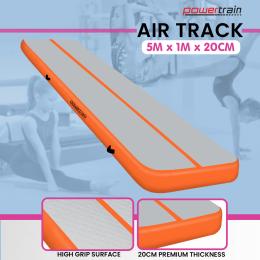Powertrain 5m x 1m x 20cm Air Track Inflatable Tumbling Mat Gymnastics - Orange Grey