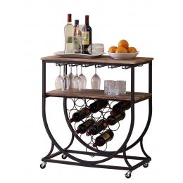 Industrial Style Wine Rack Cart with Glass Holder Vintage Brown