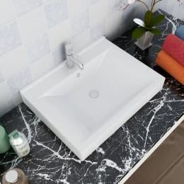 Rectangular Ceramic Basin Sink White with Faucet Hole 60x46cm