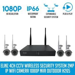 Elinz 4ch Cctv Wireless Security System 2mp Ip Wifi 4x Camera