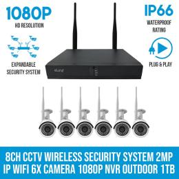 Elinz 8ch Cctv Wireless Security System 2mp Ip Wifi 6x Camera 1080p