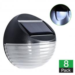 8 X Fence Lights Round Solar Powered LED Waterproof Outdoor