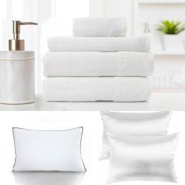 Silk Pillowcase And Pillow And 4 Piece Towel Set Bundle - White