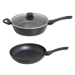 2 Piece Set 1 x Deep Frypan 28cm 1 x Frypan 28cm Grey Handle