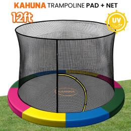 Kahuna 12ft Trampoline Pad and Net - Rainbow